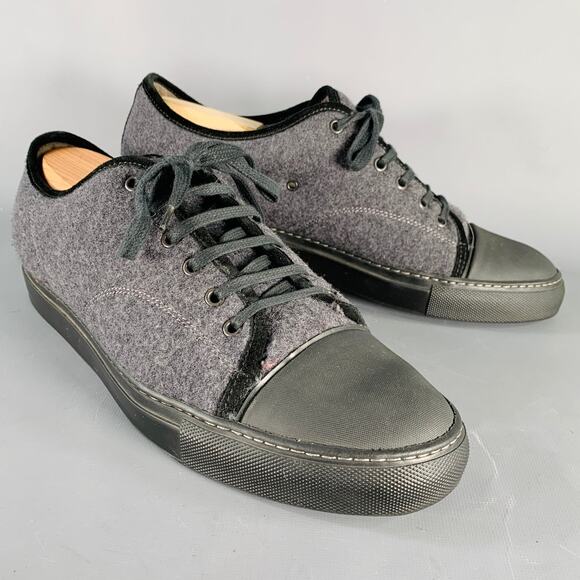 LANVIN Size 11 Grey Charcoal Fleece Low Top Sneakers - Picture 1 of 9